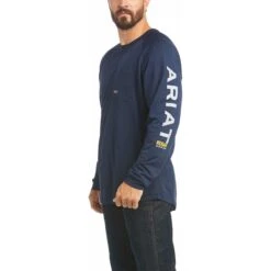 Ariat® Men's Rebar Heat Fighter Long Sleeves Navy T-Shirt 10031032