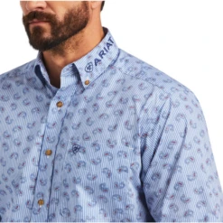 Ariat® Men's Team Farran Blue Button Down Shirt 10040789 -Ariat 10040789b