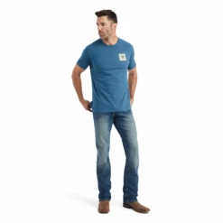 Ariat® Men's Linear Octane Steel Blue Heather Graphic T-shirt 10042760 -Ariat 10042760c