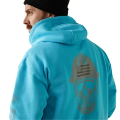 Ariat® Men's Rebar Roughneck Heather Blue Pullover Hoodie 10043362 -Ariat 10043362e