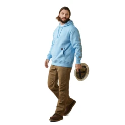 Ariat® Men's Rebar Graphic Heather Canal Blue Pullover Hoodie 10043589 -Ariat 10043589b