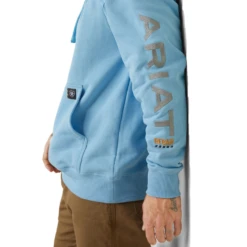 Ariat® Men's Rebar Graphic Heather Canal Blue Pullover Hoodie 10043589 -Ariat 10043589c