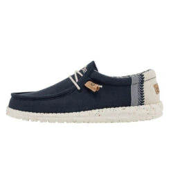 Hey Dude Men's Wally Linen Natural Navy Shoes 110792568 -Ariat 110792568 Hey Dude Mens Wally Linen Shoes kowear 01 14651.1647855929