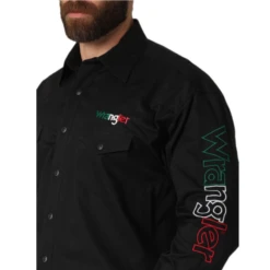Wrangler® Men's Mexico Flag Black Logo Western Snap Shirt 112317124 -Ariat 112317124 3