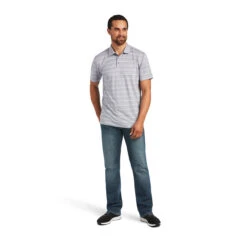 Ariat Men's Fitted Ombre Stripe Sleet Polo Shirt 10040608 -Ariat 1280 kAe7tHMeOxn21YsE