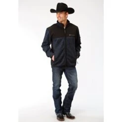 Roper Men's Blue & Black Knit Sweater Fleece Jacket 03-097-0794-7110BU -Ariat 15803148110309707947110b lg