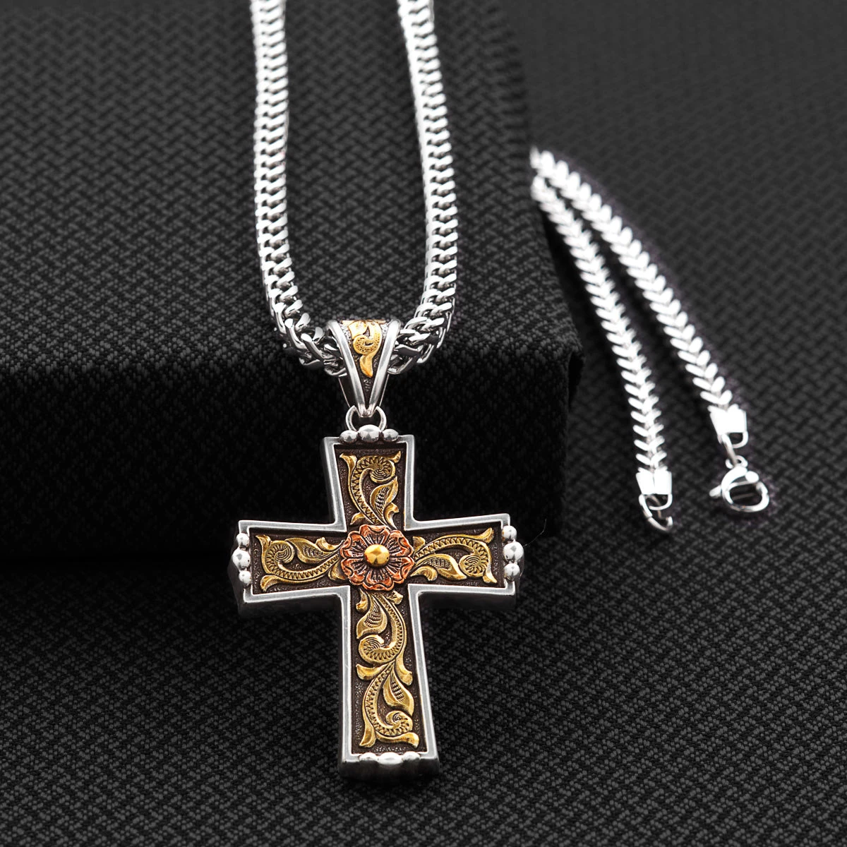 Twister Men's Antique Silver & Gold Cross Pendant Necklace 32146 3 Twister Men's Antique Silver & Gold Cross Pendant Necklace 32146