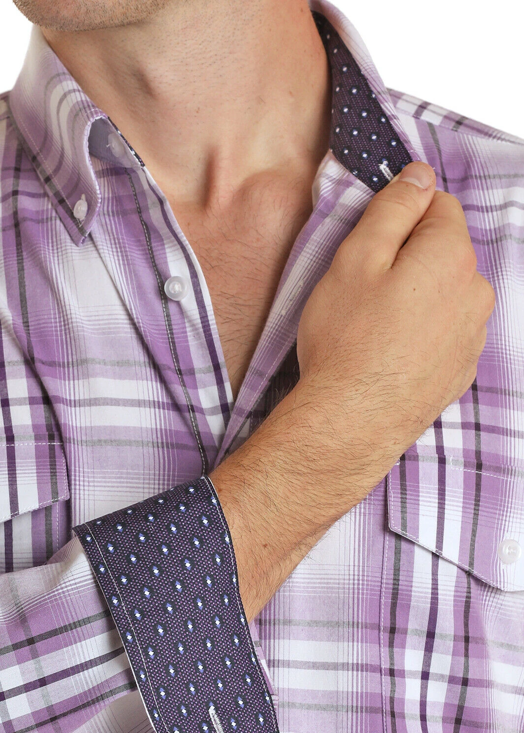 Panhandle Select Mens Lilac Poplin Plaid Button Down Shirt 36D5021 4 Panhandle Select Mens Lilac Poplin Plaid Button Down Shirt 36D5021 - Image 2