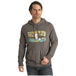 Rock & Roll Men's Bull Skull Cactus Charcoal Hoodie RRMT94R05W-02