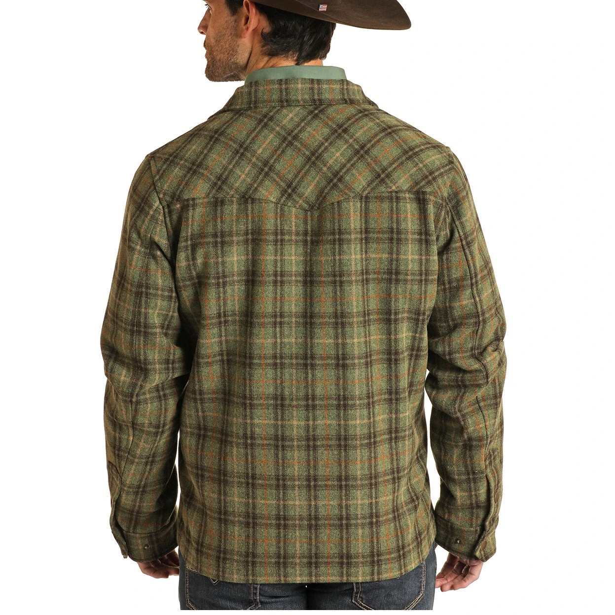 Powder River Outfitters Men's Plaid Wool Olive Coat Jacket 92-1013-31 4 Powder River Outfitters Men's Plaid Wool Olive Coat Jacket 92-1013-31 - Image 2