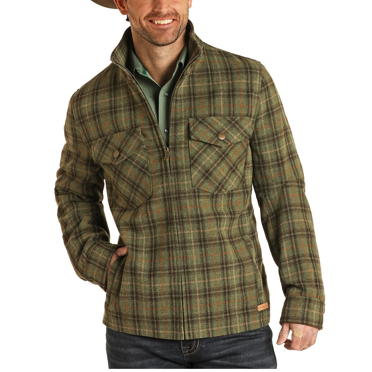 Powder River Outfitters Men's Plaid Wool Olive Coat Jacket 92-1013-31 3 Powder River Outfitters Men's Plaid Wool Olive Coat Jacket 92-1013-31