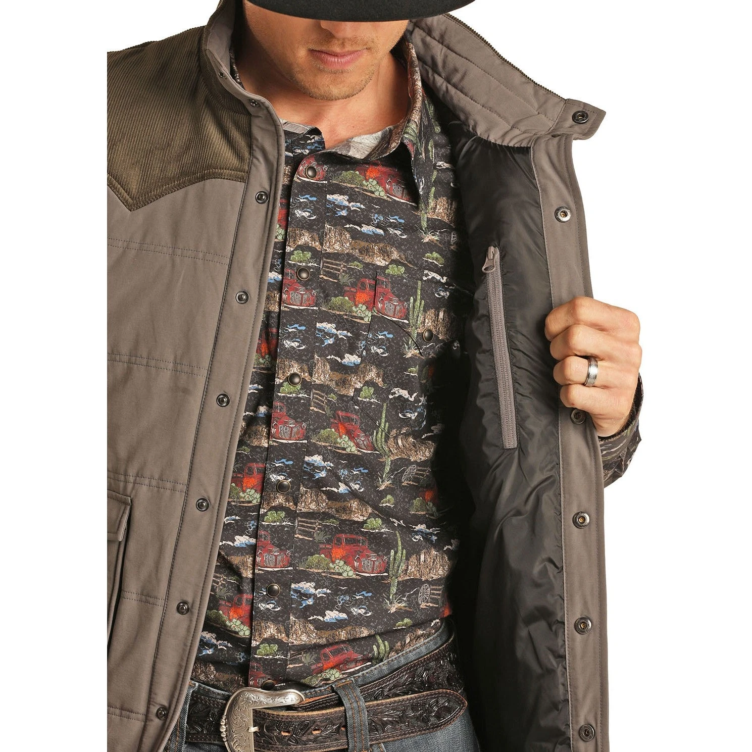 Rock & Roll Cowboy Men's Performance Nylon & Corduroy Grey Vest 98-1109 5 Rock & Roll Cowboy Men's Performance Nylon & Corduroy Grey Vest 98-1109 - Image 3