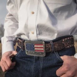 Montana Silversmiths® Trimmed Square American Flag Attitude Belt Buckle A866 -Ariat A866 mod