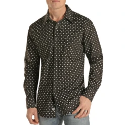 Rock & Roll Cowboy® Men's Geometric Print Black Snap Shirt B2S2039