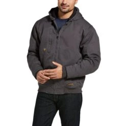 AriatĀ® Men's Rebar Washed DuraCanvasĀ⢠Grey Insulated Jacket 10032995
