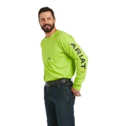 Ariat Men's Rebar Workman Logo Lime Long Sleeve Tee Shirt 10037406