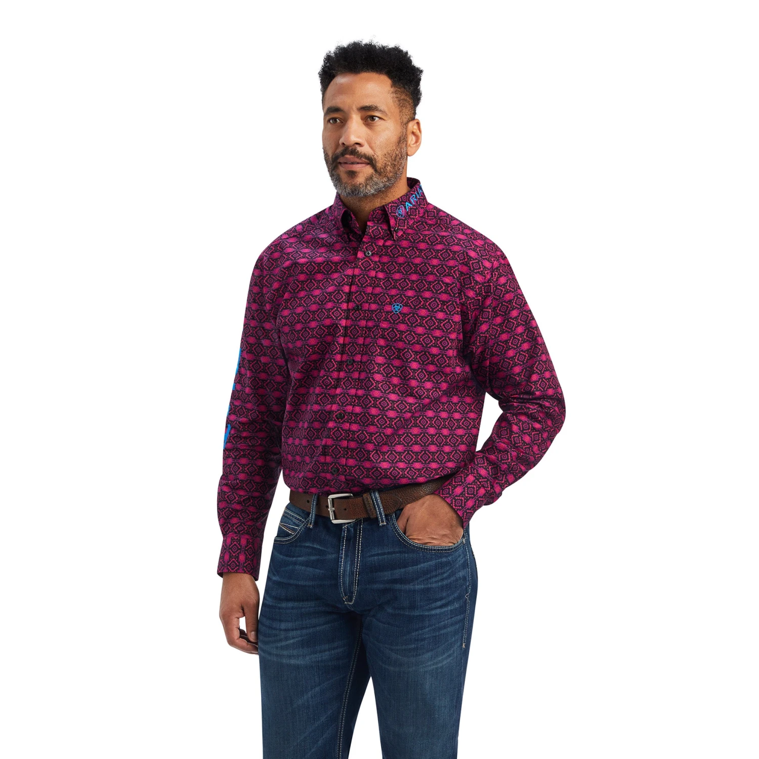 Ariat® Men's Magenta Purple Team Markus Button Down Shirt 10041783 3 Ariat® Men's Magenta Purple Team Markus Button Down Shirt 10041783