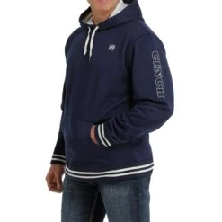 Cinch Men's Navy Logo Sleeve Pullover Hoodie MWK1206020 -Ariat MWK1206020 2 4 edited