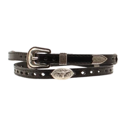 M&F WesternLonghorn & Silver Buckle Accent Black Hatband DH100