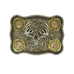 Nocona Silver Buck Skull & Shotgun Shell Belt Buckle 37526
