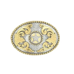 Nocona Western Men's Floral Embossed 2-Toned Star Belt Buckle 3756644