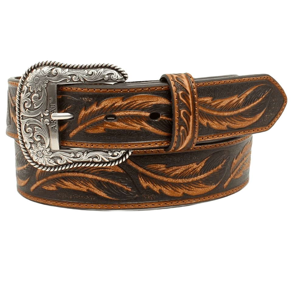 Ariat Men's Brown Feather Embossed Leather Belt A1029608 3 Ariat Men's Brown Feather Embossed Leather Belt A1029608