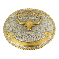 Nocona Mens Silver & Gold Steer Head Belt Buckle 37401