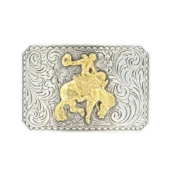 Nocona Mens Silver & Gold Bronc Rider Belt Buckle 37558