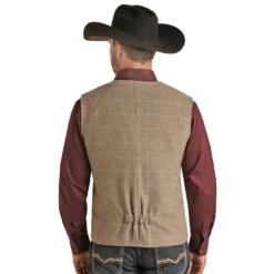 Powder River® Men's Tan Nevada Plaid Wool Vest PRMO98RZZJ-27 -Ariat PRMO98RZZJ 27 1