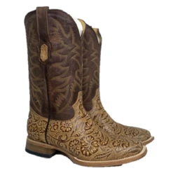 Cowtown® Men's Oryx Hand Floral Tooled Brown Square Toe Boots Q6152 -Ariat Q6152