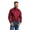 Ariat® Men's Solid Twill Burgundy Long Sleve Button Shirt 10012635 -Ariat S15 MNS WEST 10012635 front