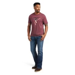 Ariat® Men's Steer Skull USA Burgundy Heather T-Shirt 10040868 -Ariat S22 MNS WEST 10040868 full