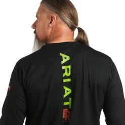 Ariat® Men's FR Stretch Logo Long Sleeve Black & Lime T-Shirt 10039295 -Ariat S22 MNS WORK 10039295 detail01