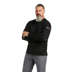Ariat® Men's FR Stretch Logo Long Sleeve Black & Lime T-Shirt 10039295 -Ariat S22 MNS WORK 10039295 front