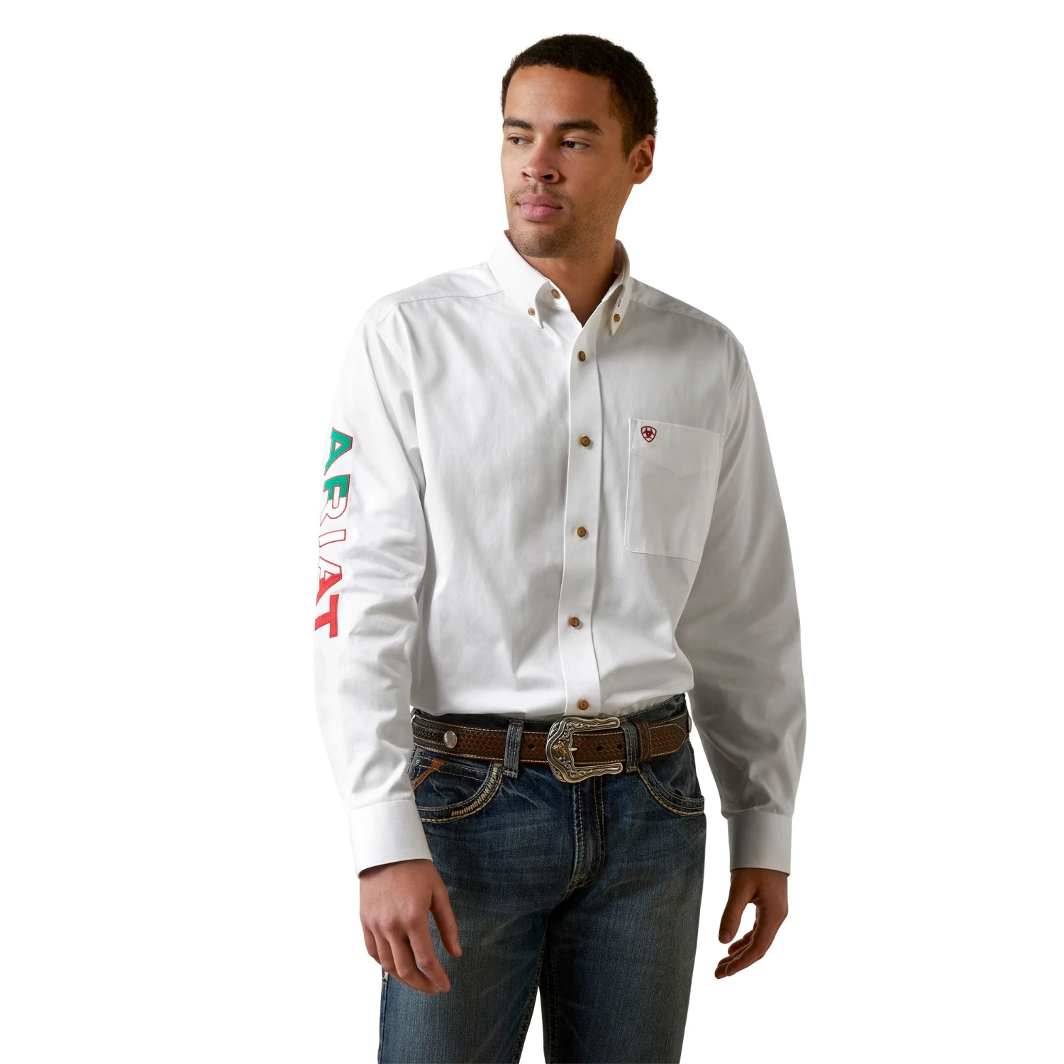 Ariat Men's Team Logo Mexico White Button Down Shirt 10040911 3 Ariat Men's Team Logo Mexico White Button Down Shirt 10040911