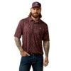 Ariat® Men's Bull Skull Print All Over Malbec Polo Shirt 10043335 -Ariat S23 MNS WEST 10043335 front