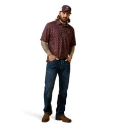 Ariat® Men's Bull Skull Print All Over Malbec Polo Shirt 10043335 -Ariat S23 MNS WEST 10043335 full