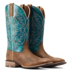 Ariat Men's Ricochet Lightweight Tan & Teal Western Boot 10044568 -Ariat S23 MNS WEST 10044568 pair