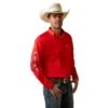 Ariat® Men's Team Logo Poppy Red Twill Button Down Shirt 10044942 -Ariat S23 MNS WEST 10044942 front