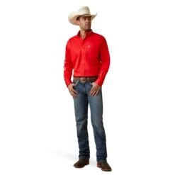 Ariat® Men's Team Logo Poppy Red Twill Button Down Shirt 10044942 -Ariat S23 MNS WEST 10044942 full