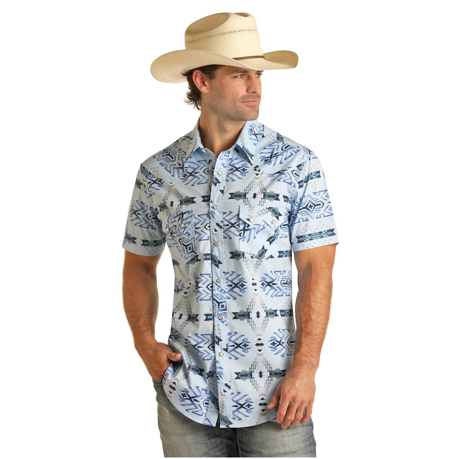 Rock & Roll Cowboy Men's Blue Aztec Button Up Shirt RRMS1SRZ7Z-45 3 Rock & Roll Cowboy Men's Blue Aztec Button Up Shirt RRMS1SRZ7Z-45
