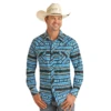 Rock & Roll Cowboy® Turquoise Aztec Print Snap Down Shirt RRMSOSRZ81-86 -Ariat z81